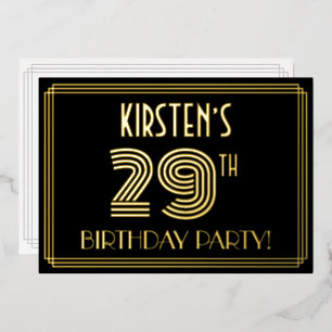 29e Verjaardagsfeestje — Art Deco-stijl “29” + naa Folie Uitnodiging