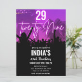 29e verjaardagsfeestje roze neon kaart (Staand voorkant)