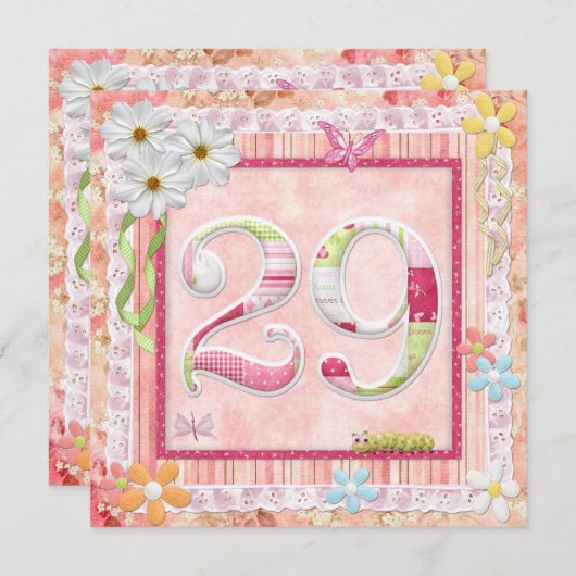 29e verjaardagsfeeststijl voor scrapbooking kaart (Voorkant / Achterkant)