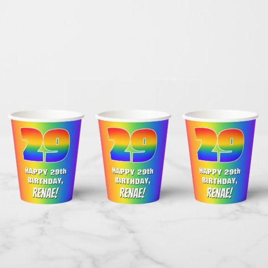 29th Birthday: Colorful, Fun Rainbow Pattern # 29 Papieren Bekers (Multi)