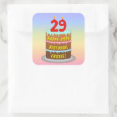 29th Birthday: Fun Cake and Candles + Custom Name Vierkante Sticker (Tas)