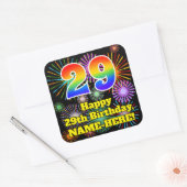 29th Birthday: Fun Fireworks Look, Rainbow # 29 Vierkante Sticker (Envelop)