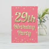 29th Birthday Gold Bling Typography Confetti Roze Kaart (Staand voorkant)