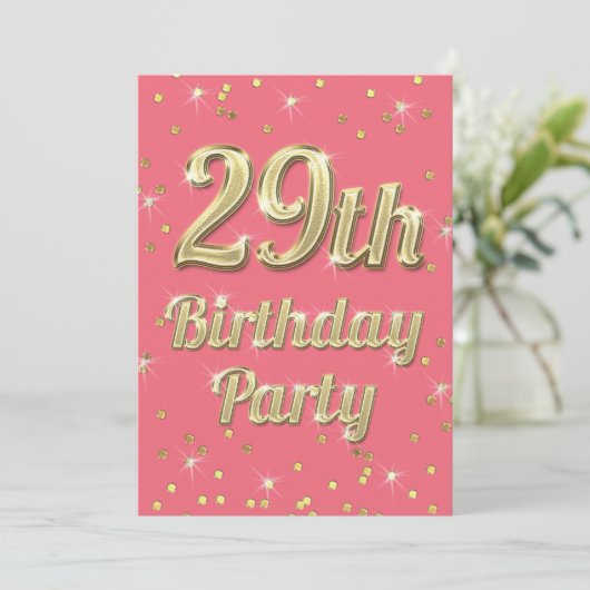 29th Birthday Gold Bling Typography Confetti Roze Kaart (Staand voorkant)