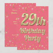 29th Birthday Gold Bling Typography Confetti Roze Kaart (Voorkant / Achterkant)