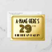 29th Birthday Party ~ Art Deco Style "29" + naam Folie Uitnodiging Briefkaart (Voorkant / Achterkant)