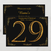 29th Birthday party, Gatsby styl, zwarte goudglitt Kaart (Voorkant / Achterkant)