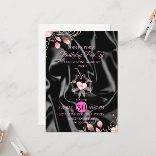 29th Pink Birthday Dinner Digital Invitation, 29 b Kaart (Voorkant / Achterkant in situ)