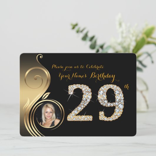 29th, Verjaardag Uitnodiging, Nummer Diamant, Foto Kaart (Staand voorkant)