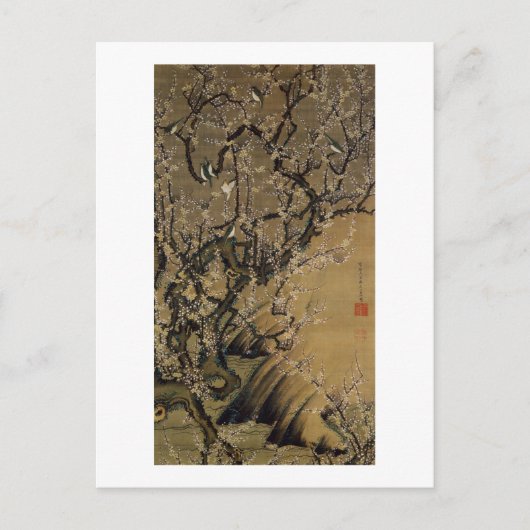 2. 梅 小 図, 若 Plum Blossom & Small Birds, Jakuchüu Briefkaart (Voorkant)