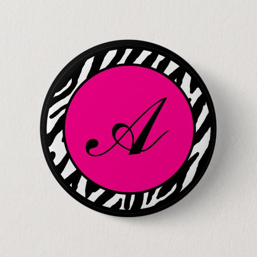 2,25-inch Button Monogram Hot Pink Zebra Dierlijk (Voorkant)