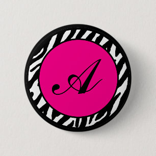 2,25-inch Button Monogram Hot Pink Zebra Dierlijk 