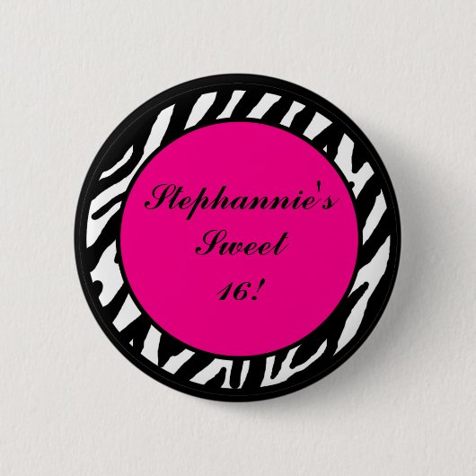 2,25-inch Button Monogram Hot Pink Zebra Dierlijk  (Voorkant)