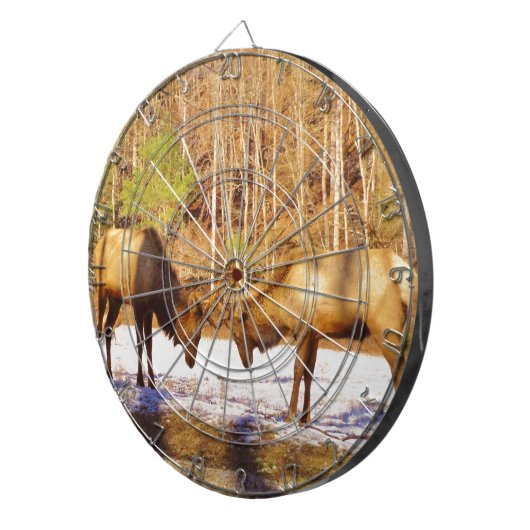 2~ 2 Bull Elk in de sneeuw Dartbord (Voorkant Rechts)