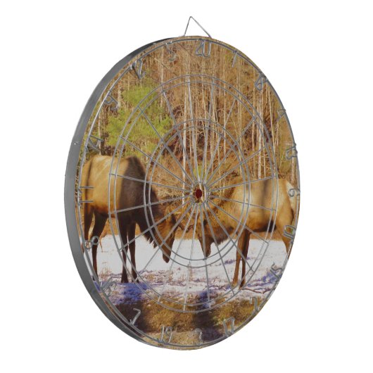 2~ 2 Bull Elk in de sneeuw Dartbord (Voorkant Links)