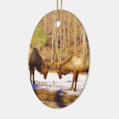 2~ 2 Bull Elk in de sneeuw Keramisch Ornament (Links)