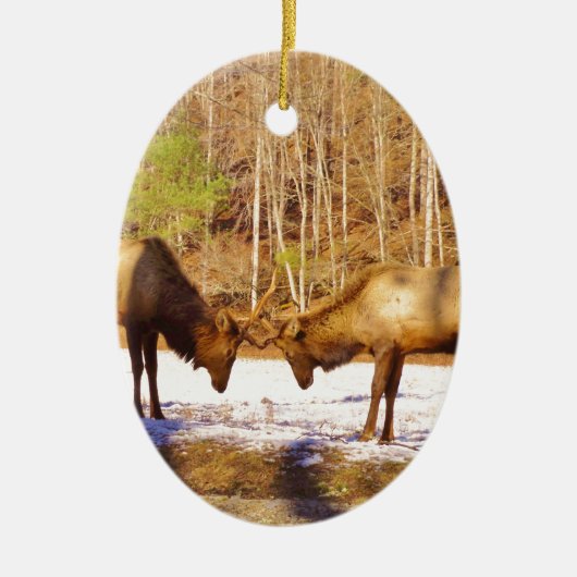 2~ 2 Bull Elk in de sneeuw Keramisch Ornament (Voorkant)