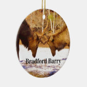 2~ 2 Bull Elk in de sneeuw Keramisch Ornament (Rechts)