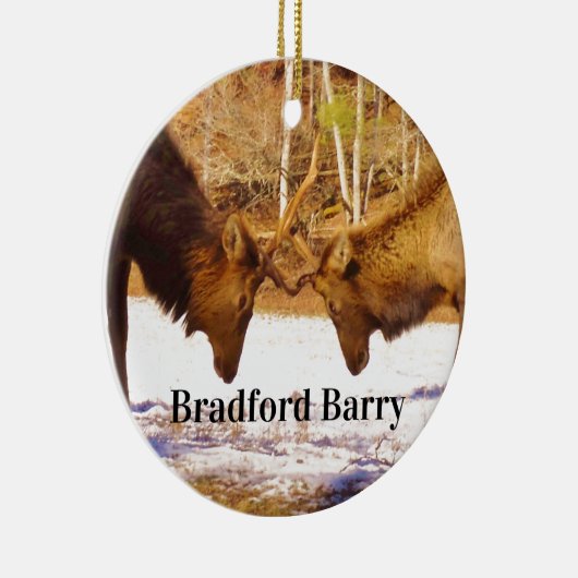 2~ 2 Bull Elk in de sneeuw Keramisch Ornament (Rechts)