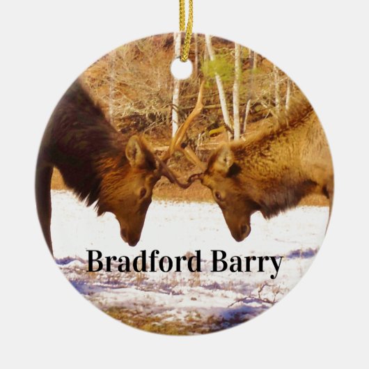 2~ 2 Bull Elk in de sneeuw Keramisch Ornament (Voorkant)