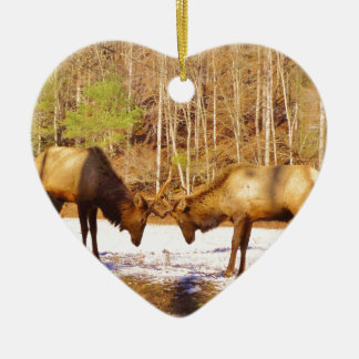 2~ 2 Bull Elk in de sneeuw Keramisch Ornament
