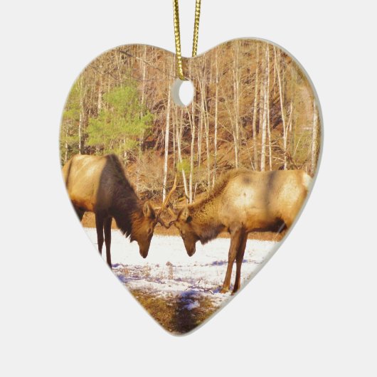 2~ 2 Bull Elk in de sneeuw Keramisch Ornament (Links)