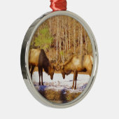 2~ 2 Bull Elk in de sneeuw Metalen Ornament (Rechts)