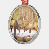 2~ 2 Bull Elk in de sneeuw Metalen Ornament (Links)