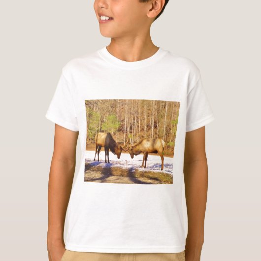 2~ 2 Bull Elk in de sneeuw T-shirt (Voorkant)