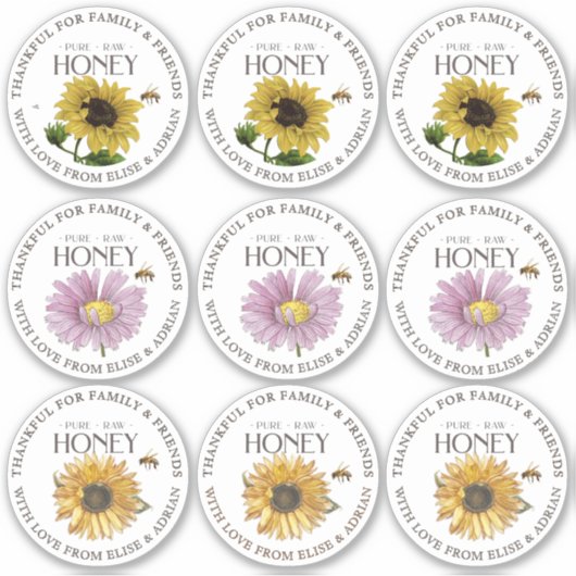 2.5" Honing Dankbaar voor Familie Vrienden Bloemen Sticker (Voorkant)