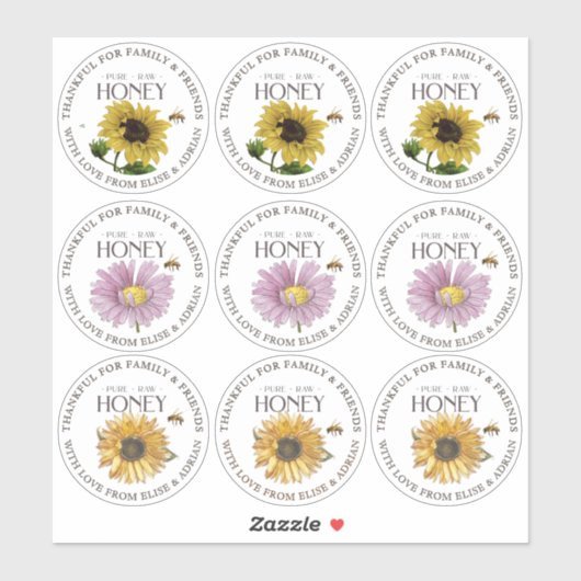 2.5" Honing Dankbaar voor Familie Vrienden Bloemen Sticker (Vel)