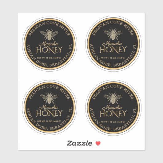 2,5-inch Manuka Honey Black Gold bee Label (Vel)