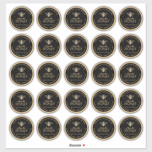 2,5-inch Manuka Honey Black Gold Bee Labels (Vel)