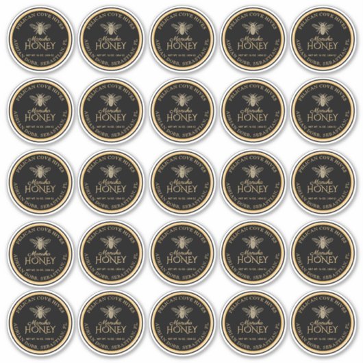 2,5-inch Manuka Honey Black Gold Bee Labels (Voorkant)