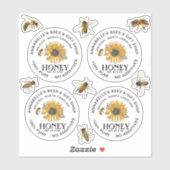 2,5-inch wisbaar honingetiket met zonnebloem en bi sticker (Vel)