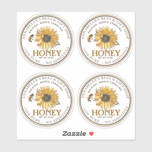 2,5-inch witte honingmoer Jar-etiket Zonnebloem Sticker (Vel)