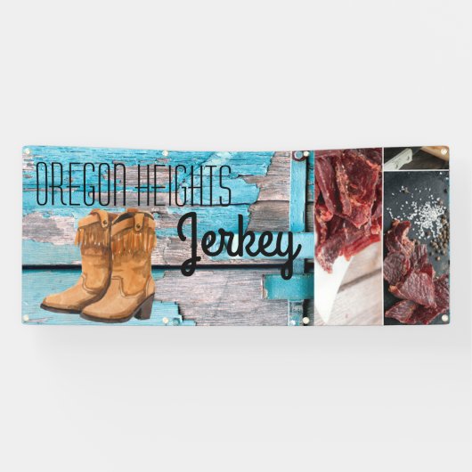 2.5'x6' bedrijfsaankondiging blauwe houten schuurd spandoek (Horizontaal)