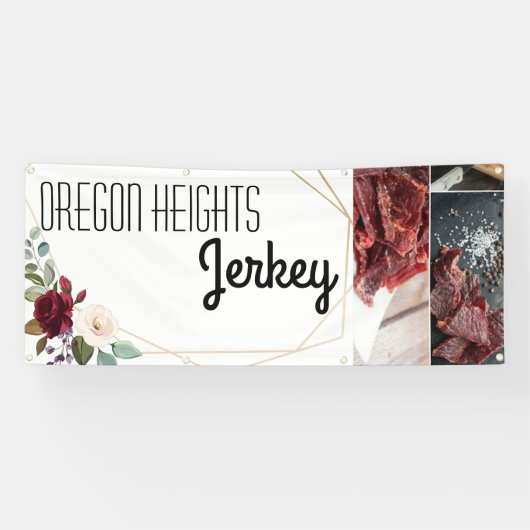 2.5'x6' Business Aankondiging White Roses Gold Geo Spandoek (Horizontaal)