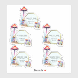 2,7 x 2,9 inch paddenstoelvormige etiketten sticker