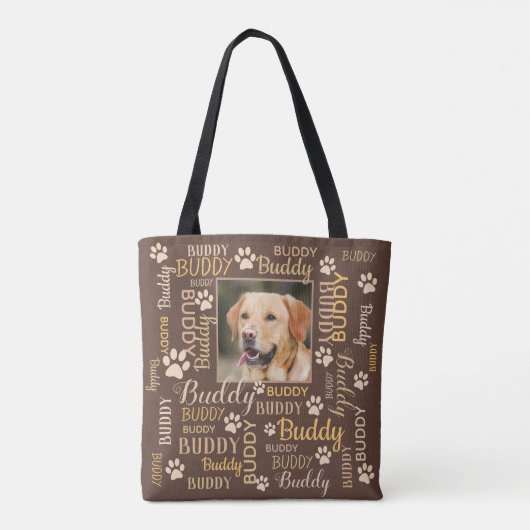 2 Aangepaste fotonamen | Canvas tas bruine hond (Achterkant)