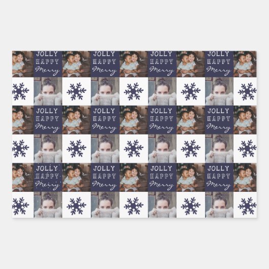 2 Aangepaste foto's Snowflake Merry Jolly Kerstmis Inpakpapier Vel (Voorkant)