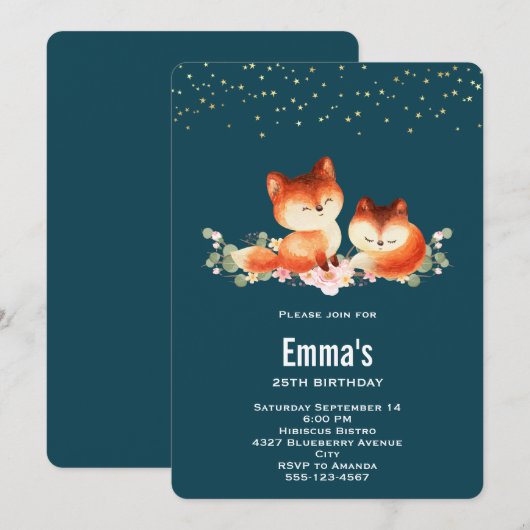 2 Aardige & Cozy Kleine Rode Vossen Verjaardag Kaart (Voorkant / Achterkant)