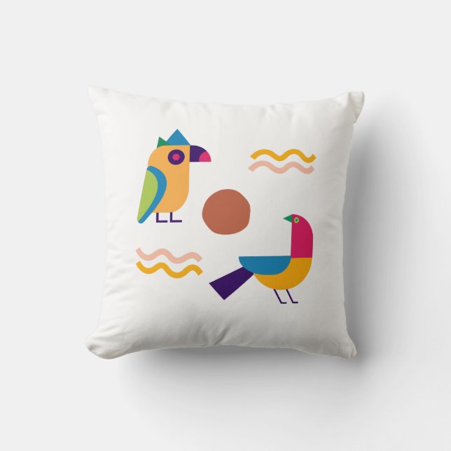 2 abstracte maar mooie vogeltjes kussen (Voorkant)