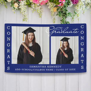 2 Afstudeerder van fotocollage van 2023 blauw Spandoek
