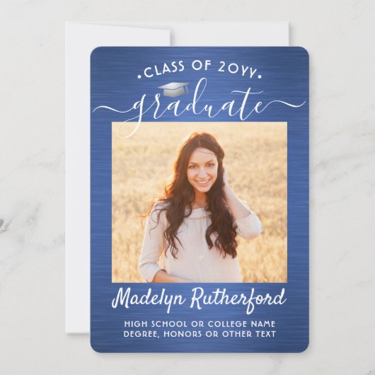 2 Afstuderen Blauw en witboek foto geborsteld Aankondiging (Voorkant)