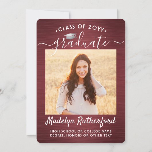 2 Afstuderen Foto geborsteld rood en wit script Aankondiging (Voorkant)