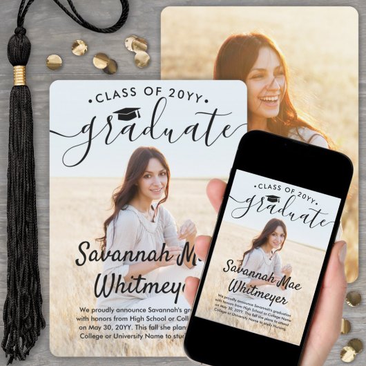 2 Afstuderen Foto Modern Overlay Black Script Aankondiging