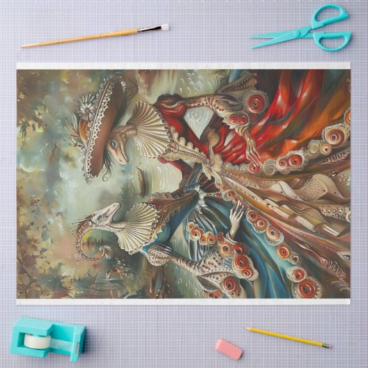 2 Alligators Renaissance Era Decoupage Tissuepapier (Craft)