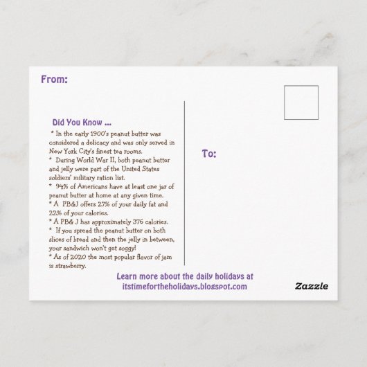 2 april is Nationale Pindakaas en Jelly Dag Briefkaart (Achterkant)