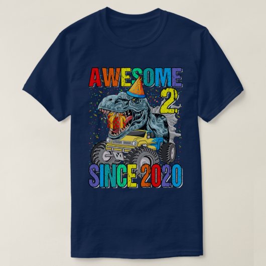 2 Awesome Since 2020 Dinosaur Monster Truck 2nd Bi T-shirt (Design voorkant)